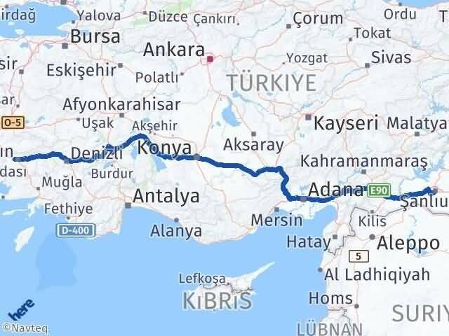 Şanlıurfa İncirliova Aydın Arası Kaç Km - Yol Haritası