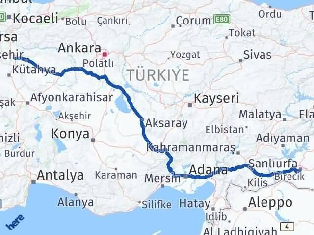 Şanlıurfa İnönü Eskişehir Arası Kaç Km - Yol Haritası