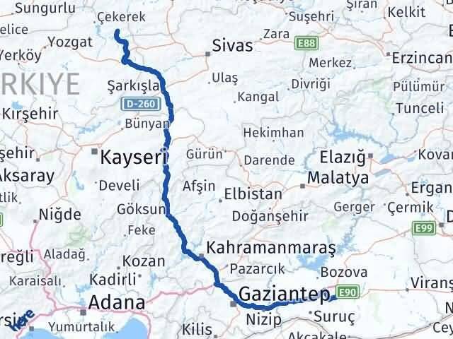 Şanlıurfa Kadışehri Yozgat Arası Kaç Km - Yol Haritası