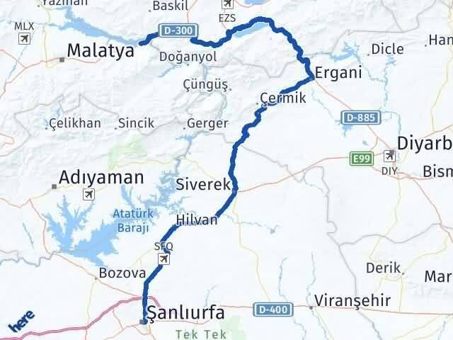 Şanlıurfa Kale Malatya Arası Kaç Km - Yol Haritası