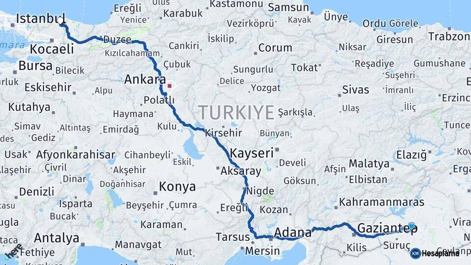Şanlıurfa Kandıra Kocaeli Arası Kaç Km - Yol Haritası