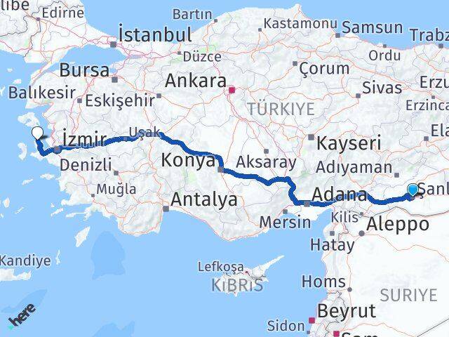Şanlıurfa Karaburun İzmir Arası Kaç Km - Yol Haritası