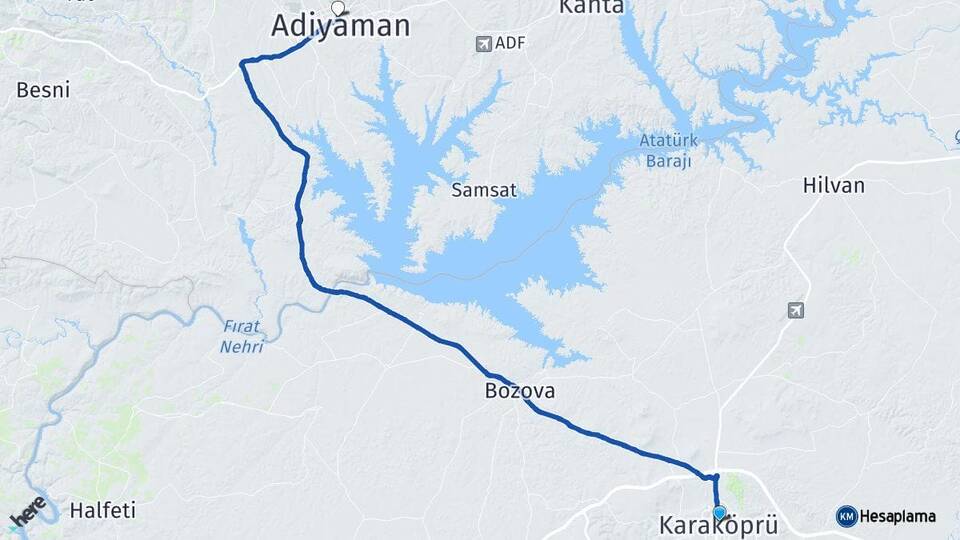 Şanlıurfa Karaköprü Adıyaman Arası Kaç Km - Yol Haritası