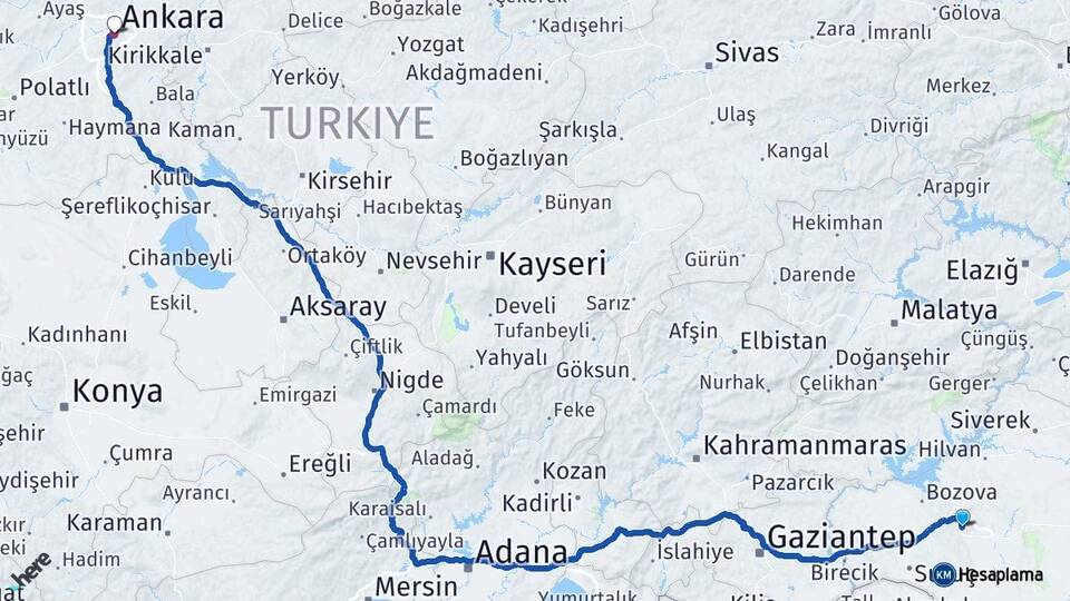 Şanlıurfa Karaköprü Ankara Arası Kaç Km - Yol Haritası
