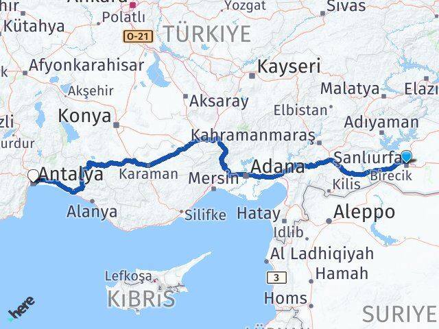 Şanlıurfa Karaköprü Antalya Arası Kaç Km - Yol Haritası