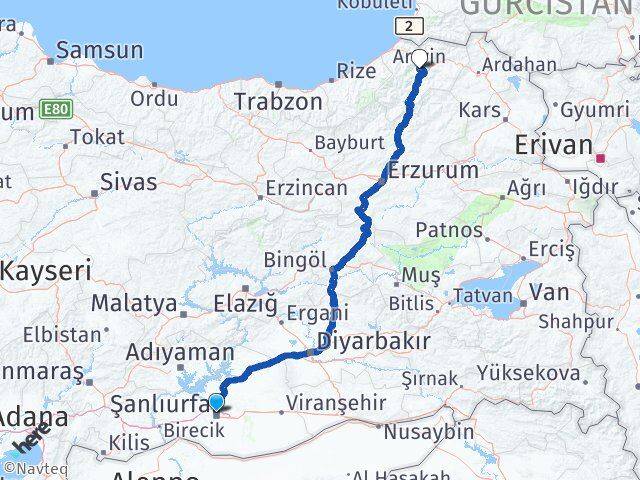 Şanlıurfa Karaköprü Artvin Arası Kaç Km - Yol Haritası