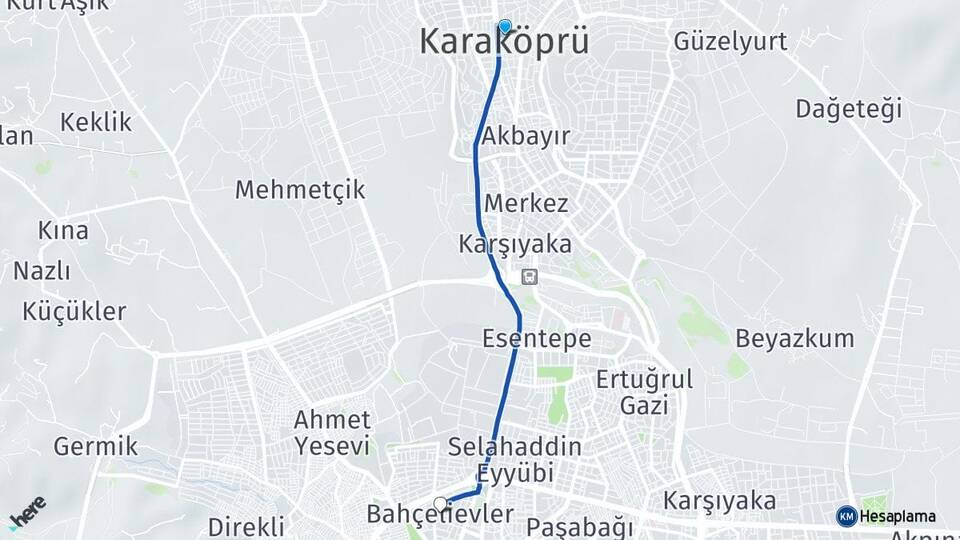 Şanlıurfa Karaköprü Bahçelievler Haliliye Arası Kaç Km - Yol Haritası