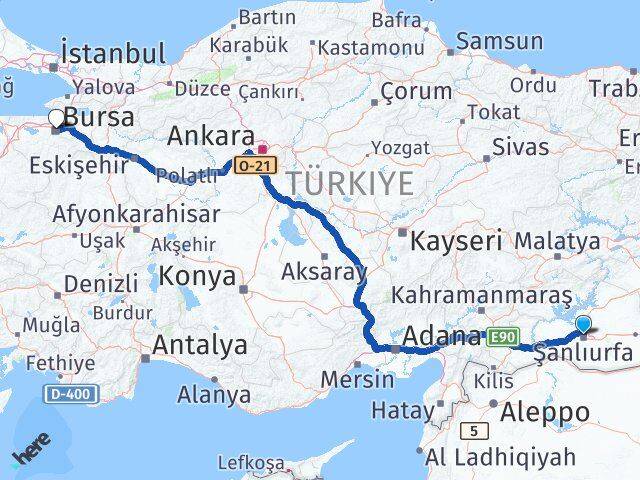 Şanlıurfa Karaköprü Bursa Arası Kaç Km - Yol Haritası