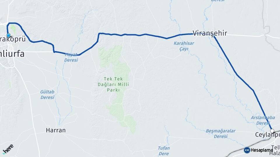 Şanlıurfa Karaköprü Ceylanpınar Arası Kaç Km - Yol Haritası