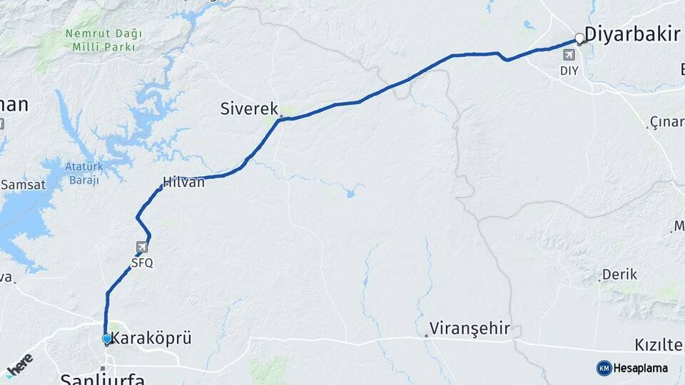 Şanlıurfa Karaköprü Diyarbakır Arası Kaç Km - Yol Haritası