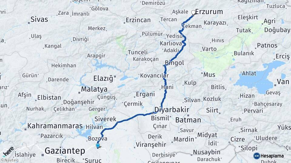 Şanlıurfa Karaköprü Erzurum Arası Kaç Km - Yol Haritası