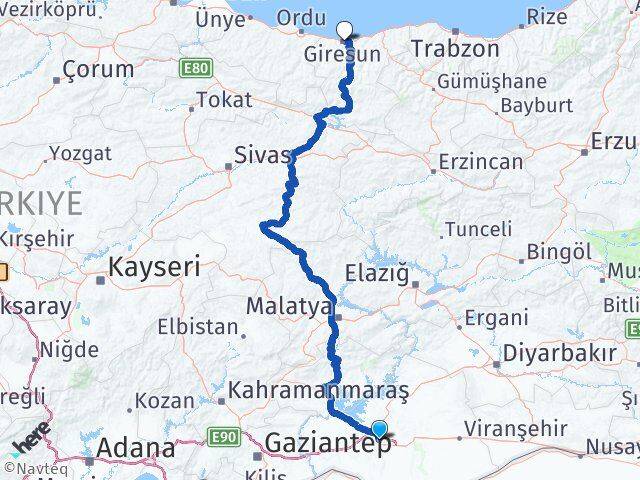 Şanlıurfa Karaköprü Giresun Arası Kaç Km - Yol Haritası