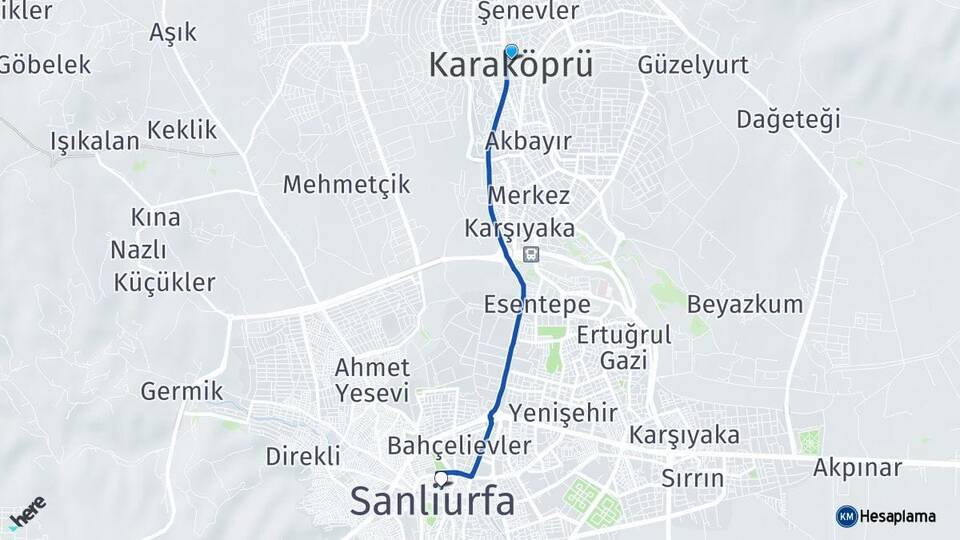 Şanlıurfa Karaköprü Haliliye Arası Kaç Km - Yol Haritası