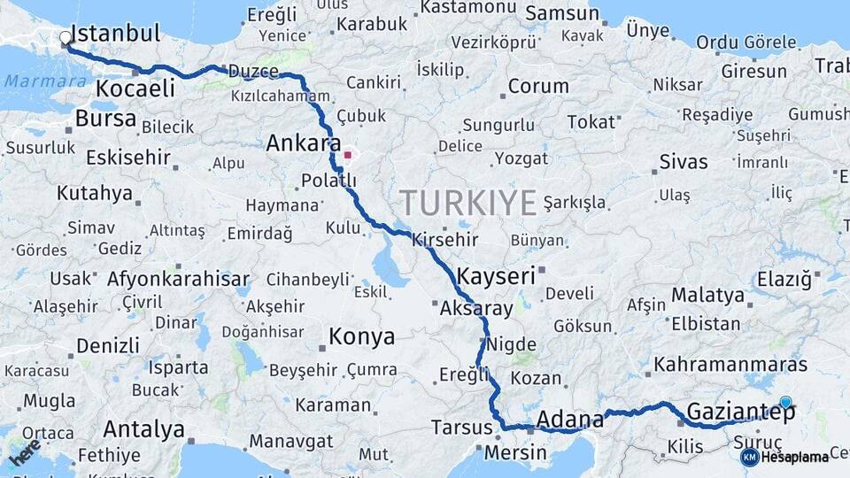 Şanlıurfa Karaköprü İstanbul Arası Kaç Km - Yol Haritası