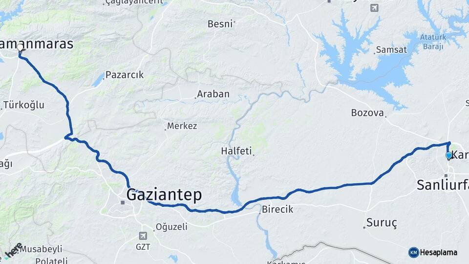 Şanlıurfa Karaköprü Kahramanmaraş Arası Kaç Km - Yol Haritası