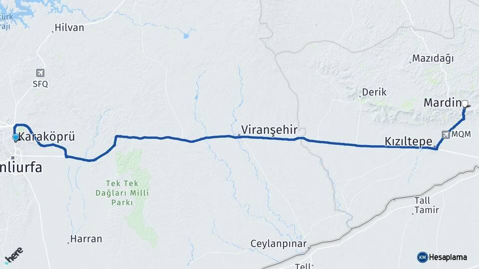 Şanlıurfa Karaköprü Mardin Arası Kaç Km - Yol Haritası