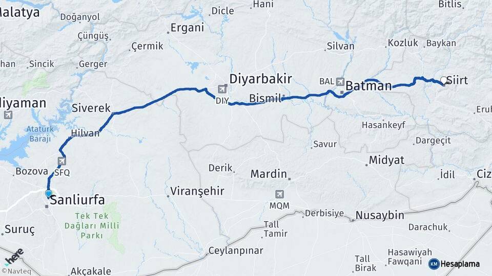 Şanlıurfa Karaköprü Siirt Arası Kaç Km - Yol Haritası