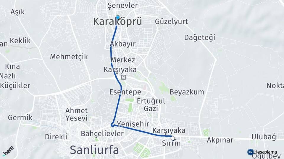 Şanlıurfa Karaköprü Sırrın Haliliye Arası Kaç Km - Yol Haritası