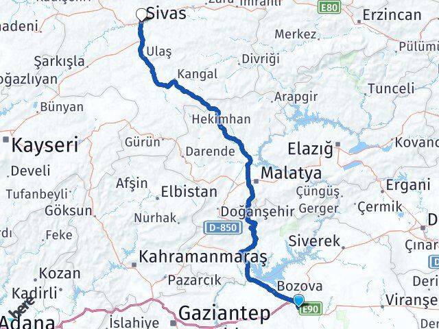 Şanlıurfa Karaköprü Sivas Arası Kaç Km - Yol Haritası