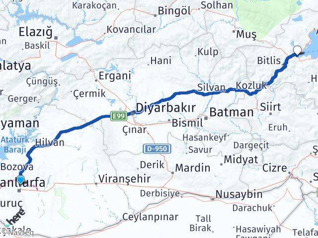 Şanlıurfa Karaköprü Tatvan Bitlis Arası Kaç Km - Yol Haritası