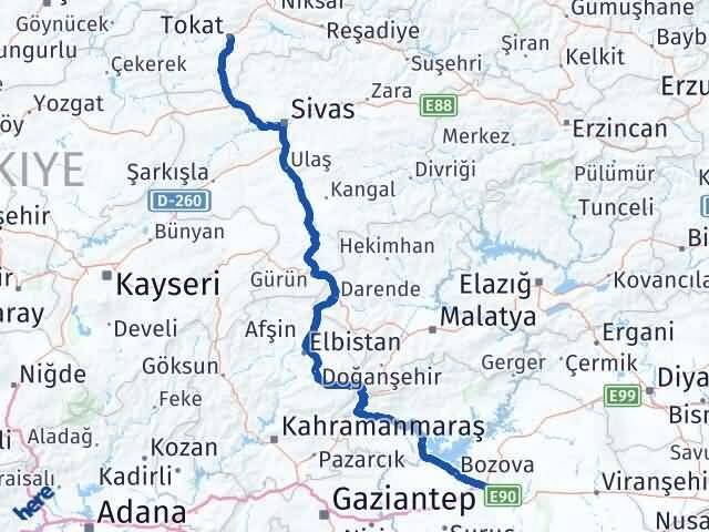 Şanlıurfa Karaköprü Tokat Arası Kaç Km - Yol Haritası