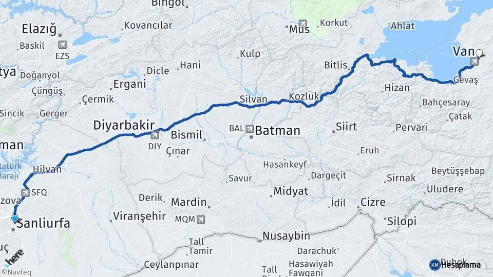 Şanlıurfa Karaköprü Van Arası Kaç Km - Yol Haritası