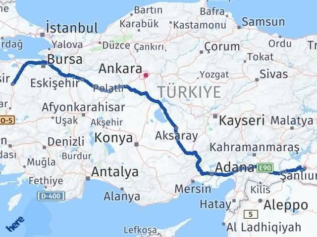 Şanlıurfa Karesi Balıkesir Arası Kaç Km - Yol Haritası
