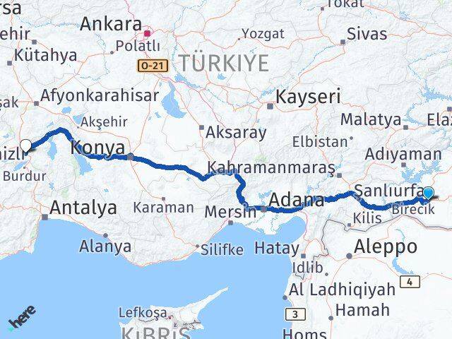 Şanlıurfa Keçiborlu Isparta Arası Kaç Km - Yol Haritası