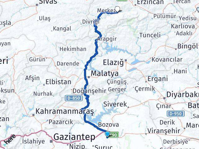 Şanlıurfa Kemah Erzincan Arası Kaç Km - Yol Haritası