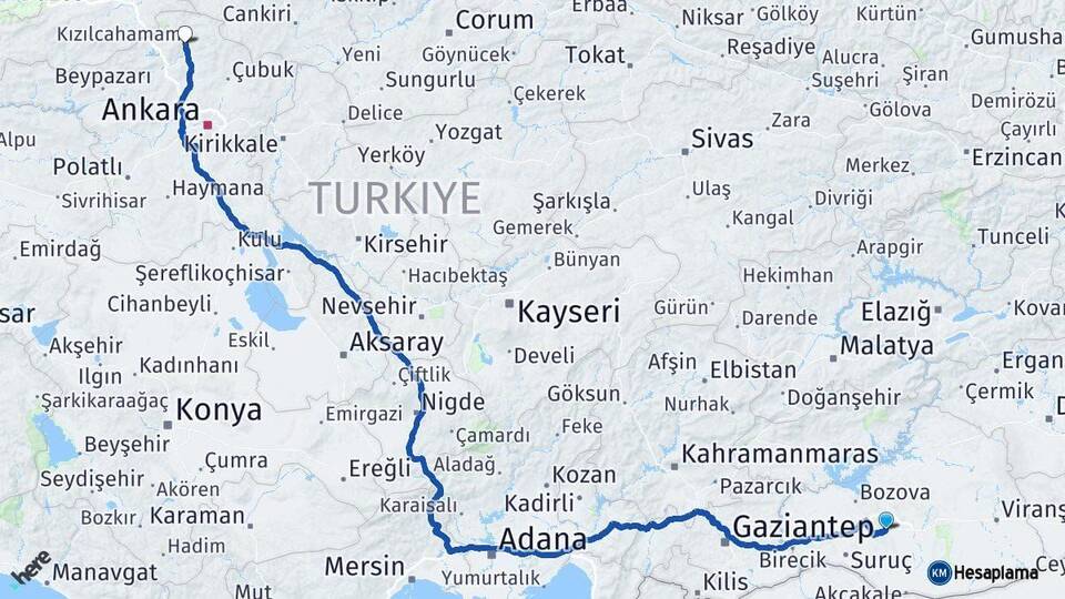 Şanlıurfa Kızılcahamam Ankara Arası Kaç Km - Yol Haritası