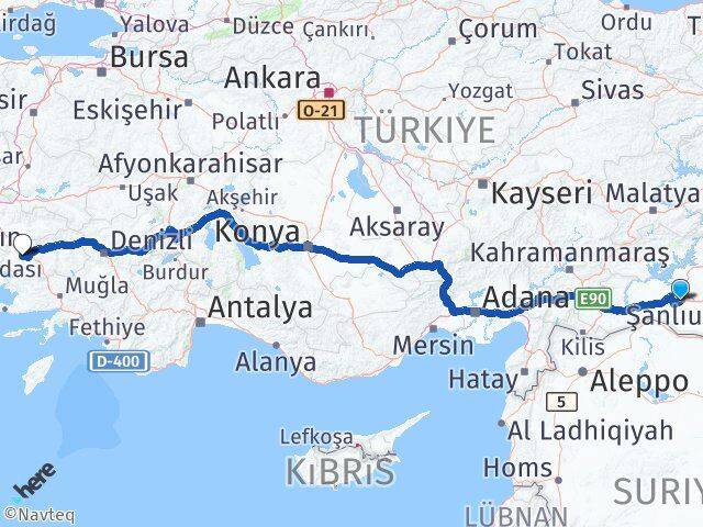 Şanlıurfa Koçarlı Aydın Arası Kaç Km - Yol Haritası