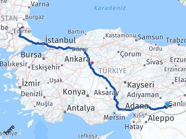 Şanlıurfa Kofçaz Kırklareli Arası Kaç Km - Yol Haritası