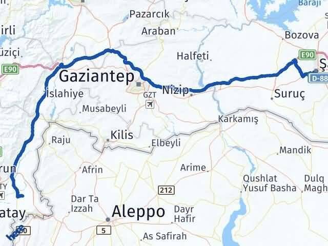 Şanlıurfa Kumlu Hatay Arası Kaç Km - Yol Haritası