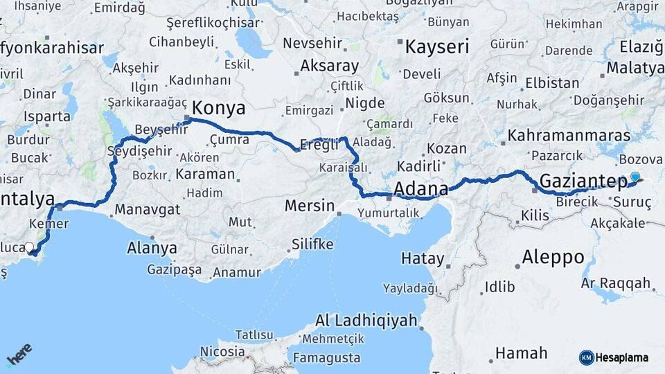 Şanlıurfa Kumluca Antalya Arası Kaç Km - Yol Haritası