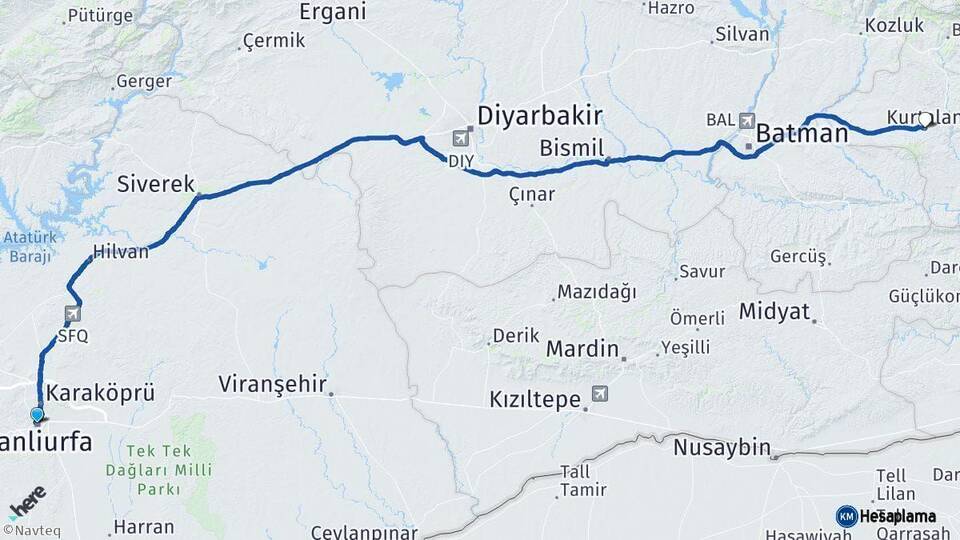 Şanlıurfa Kurtalan Siirt Arası Kaç Km - Yol Haritası