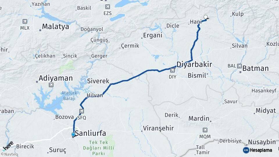 Şanlıurfa Lice Diyarbakır Arası Kaç Km - Yol Haritası