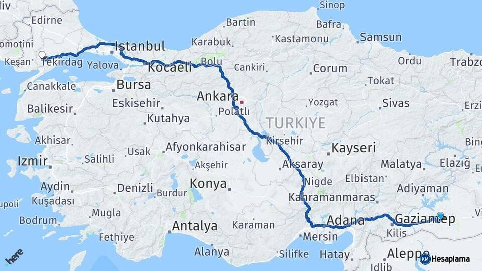Şanlıurfa Malkara Tekirdağ Arası Kaç Km - Yol Haritası