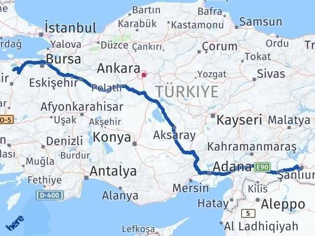 Şanlıurfa Manyas Balıkesir Arası Kaç Km - Yol Haritası
