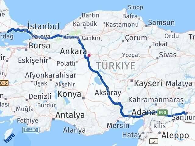 Şanlıurfa Marmaraereğlisi Tekirdağ Arası Kaç Km - Yol Haritası