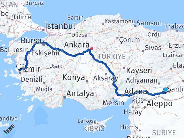 Şanlıurfa Menemen İzmir Arası Kaç Km - Yol Haritası