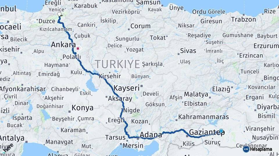 Şanlıurfa Mengen Bolu Arası Kaç Km - Yol Haritası
