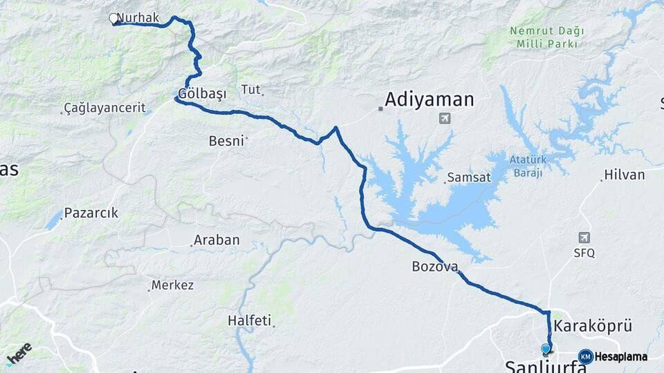 Şanlıurfa Nurhak Kahramanmaraş Arası Kaç Km - Yol Haritası
