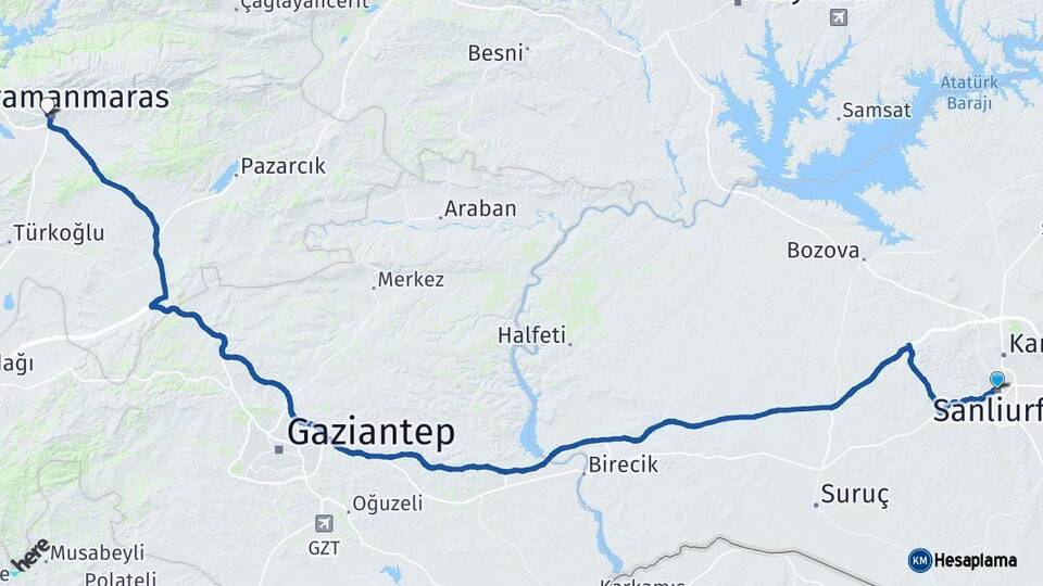 Şanlıurfa Onikişubat Kahramanmaraş Arası Kaç Km - Yol Haritası