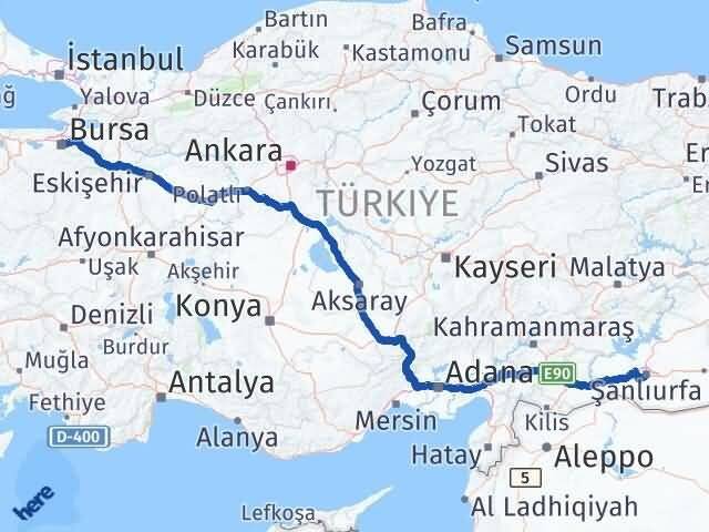 Şanlıurfa Osmangazi Bursa Arası Kaç Km - Yol Haritası