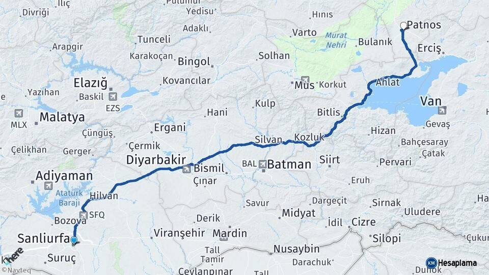 Şanlıurfa Patnos Ağrı Arası Kaç Km - Yol Haritası