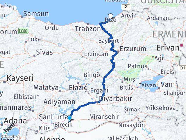 Şanlıurfa Pazar Rize Arası Kaç Km - Yol Haritası