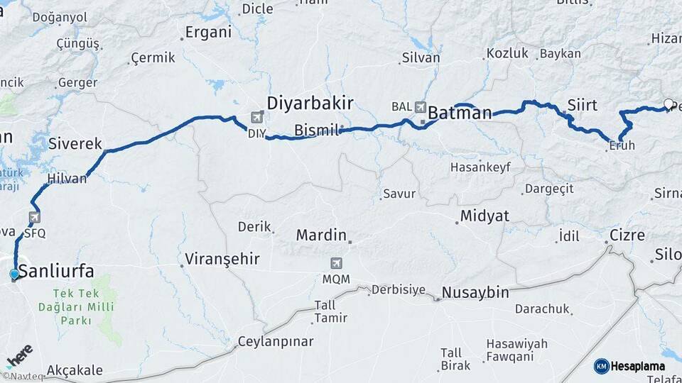 Şanlıurfa Pervari Siirt Arası Kaç Km - Yol Haritası