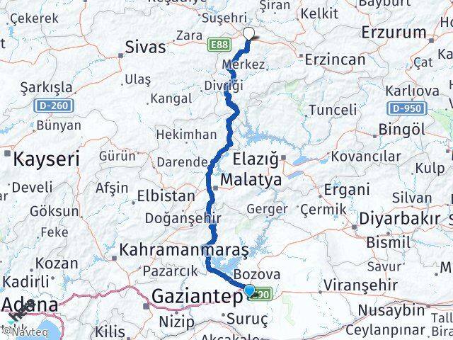 Şanlıurfa Refahiye Erzincan Arası Kaç Km - Yol Haritası