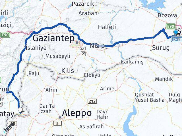 Şanlıurfa Reyhanlı Hatay Arası Kaç Km - Yol Haritası