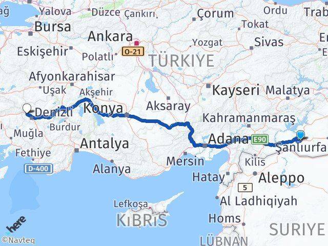 Şanlıurfa Sarayköy Denizli Arası Kaç Km - Yol Haritası